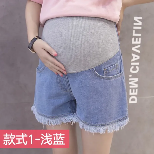 임산부청바지 임산부 데님 반바지 여성여름옷 얇은스타일 봄가을 패션 패션임산부 아우터 루즈핏 이너 숏팬츠 여름옷