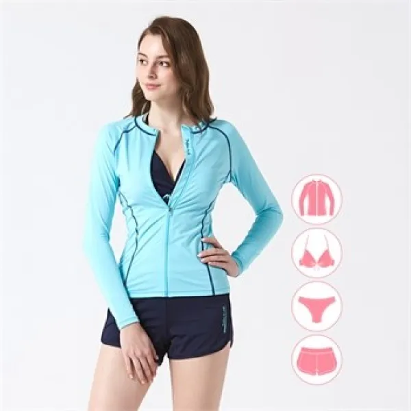 베이직엘르 여성인 슬림라인 집업 래쉬가드 4종세트 Bel S216t