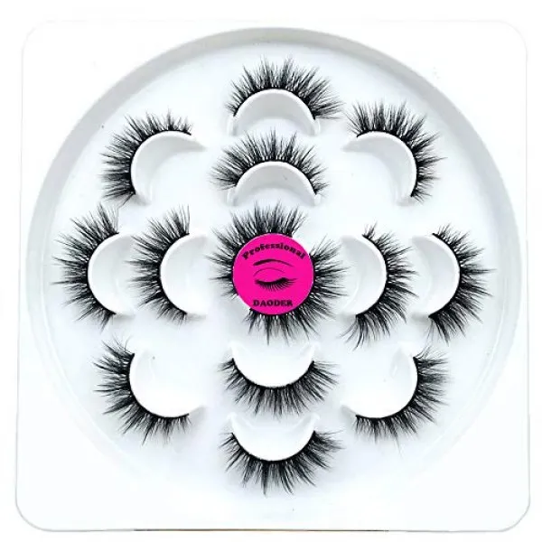 DAODER 5D 자연 거짓 속눈썹 짧은 길이 Wispies 가짜 속눈썹 큰 및 작은 눈 데일리 메이크업 7 짝