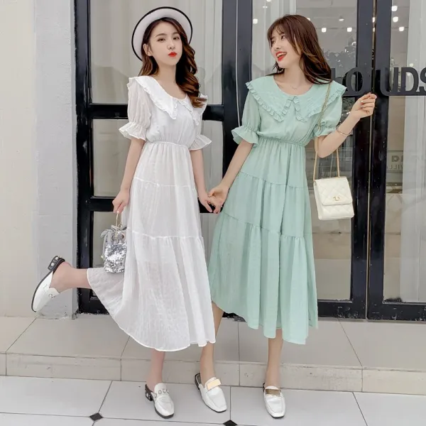 패션이루 쉬폰 프릴 원피스 롱 반팔 하객룩 여름 여성 캐주얼