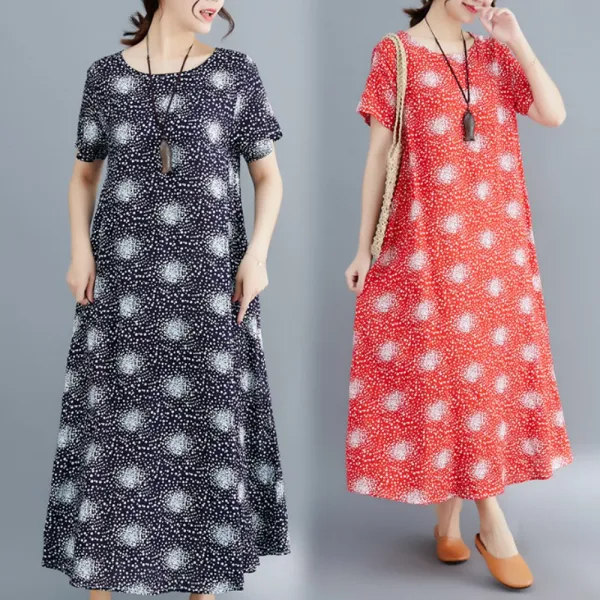 도오빠 여성 롱원피스 여자 여름 드레스 루즈핏 린넨 체형커버 어머니 중년 패션 스타일 심플 패턴 편한 이지룩
