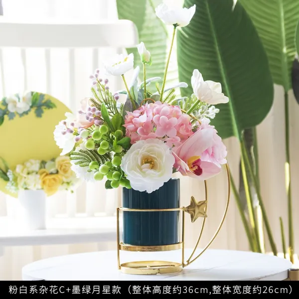 May.26 220번 북유럽 아사화 프리미엄 조화 조화 아날로그 꽃놀이객 g홀 티 테이블 꽃장식 조화Z, 분 백 계열 잡 화 C + 묵 록 월성 분