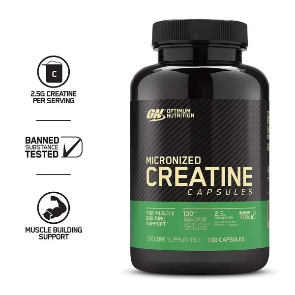 Optimum Nutrition 미분화 된 크레아틴 일 수화물 캡슐 케토 프렌 들리 2500mg 100 캡슐 Optimum Nutritio