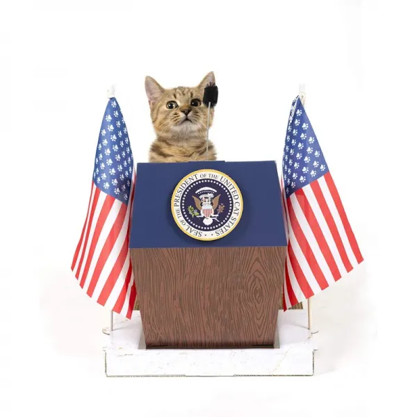 Lalacat Presidential Podium Cat Scratcher-생분해 성 판지 스크래치 패드 기자 회견 스탠드 (마이크 포함) Groomer & Silver, 단일옵션