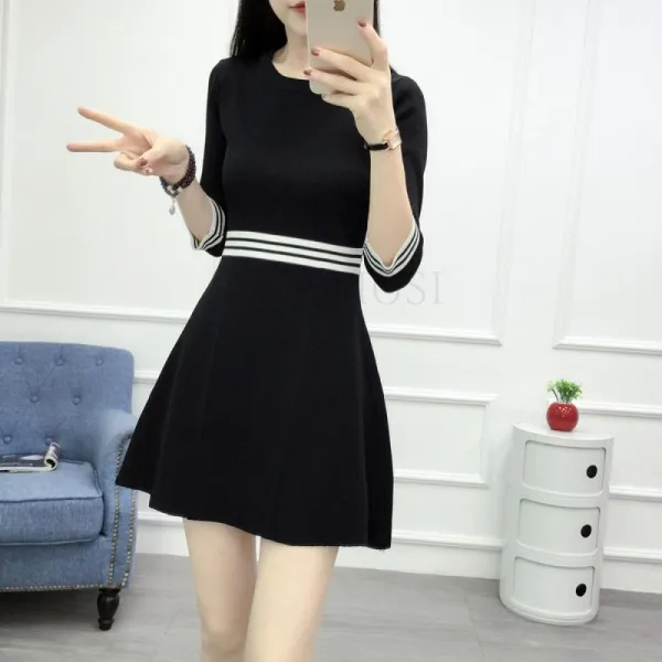 Kirahosi 유니크 2019 봄 가을 여성 니트 원피스 블랙