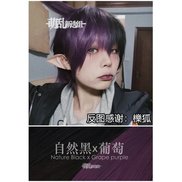 4컬러 반반 가발 백발 흑발 숏컷 코스프레 미소년 여성 남성 한개옵션1 블랙 퍼플