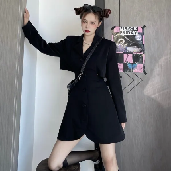 어둠이 짙게 깔리다 셋업 클래식 CHIC 눈길을 끄는 여승무원 슬림핏 고퀄리티 감각 소흑