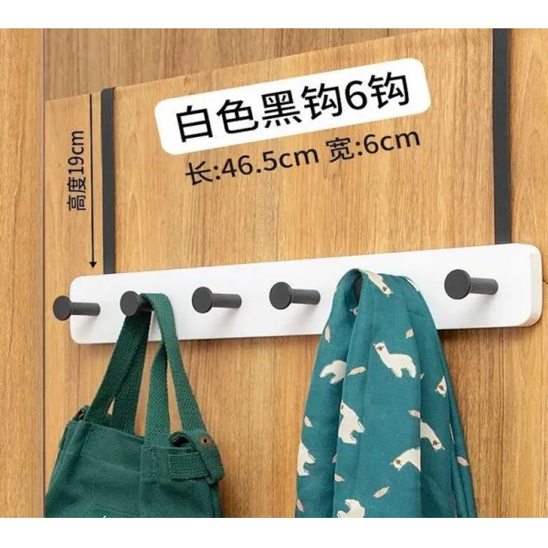 방 문 뒤에 문 걸이 못이없는 문 걸이 이음새가없는 옷 걸이 침실 문 등 옷걸이 펀치 백 없음, 화이트 블랙 훅 6 hook_T개, 화이트 블랙 훅 6 hook_T