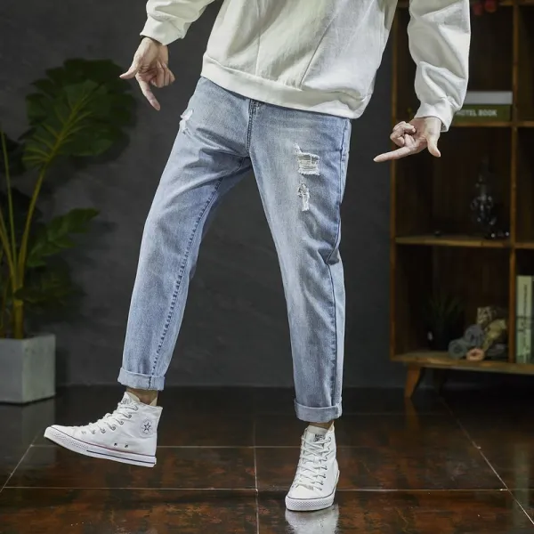 도깨비몰 남성 팬츠 데미지진 데님 일자 청바지 살빠졌진