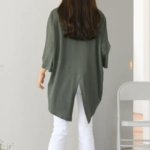 카라 박스 7부소매 레깅스코디 힙가리는 뒷트임 간절기 롱 티셔츠 긴팔