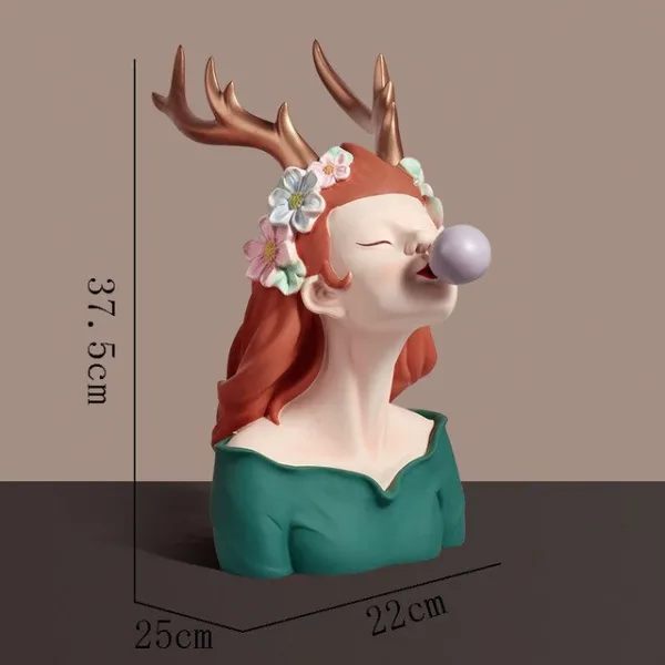 Antlers 버블 소녀 수 지 초상화 동상 장식품 흉상 인형 홈 장식 현대 공예 조각 Girly Room Decoration, 02 Green
