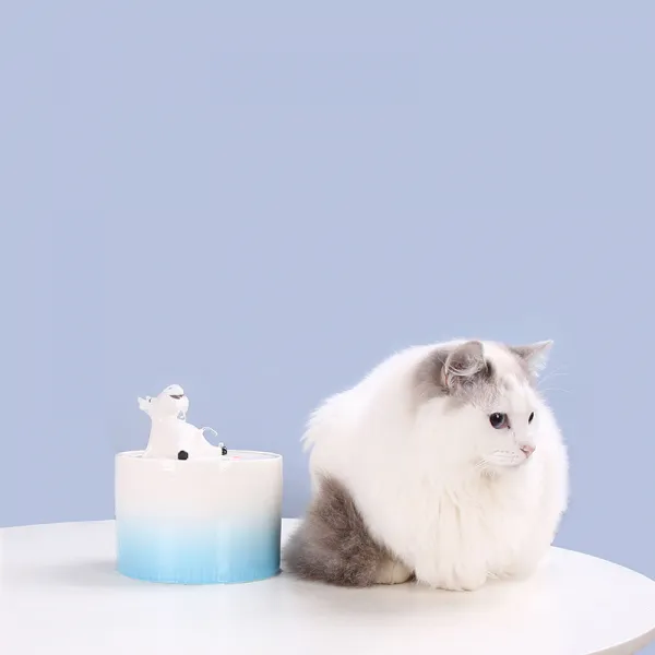 급수기 고양이 음수기 애완동물 음수대 도자기 용품 포함끈 정수 시스템 무독성 USB구두, T01-블루화이트-건달 사슴-스몰사이즈 USB연결구 깨끗한 물로 시스템