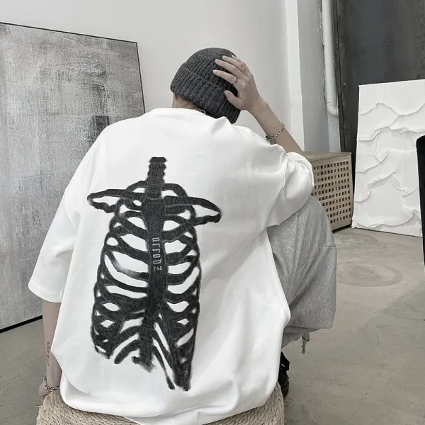 길바닥이 캄캄하다 스컬 남성 와이드 루즈핏 힙합 OVERSIZE 커플 상의 남자