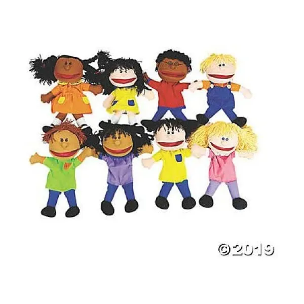 Fun Express Happy Kids 손 인형 다민족 및 다양성 컬렉션 (8 개 세트) 탁아소 및 교실에 적합 PROD172000, 한 가지 색