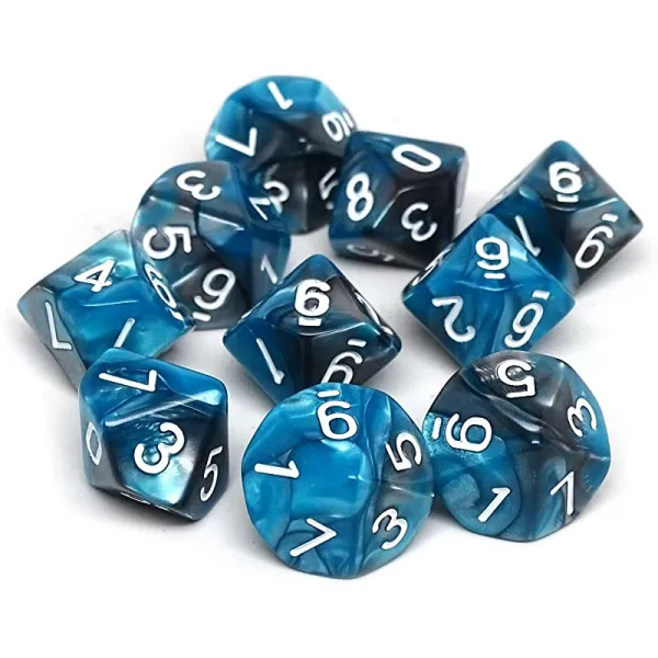10개의 Teal 백작과 Grey Granite D10 컬렉션 10개의 짝짓기 카운트 팩 10개의 Sided Dice Perfect for Tabletop War Games RPG 및 교육용, 상세페이지 참조