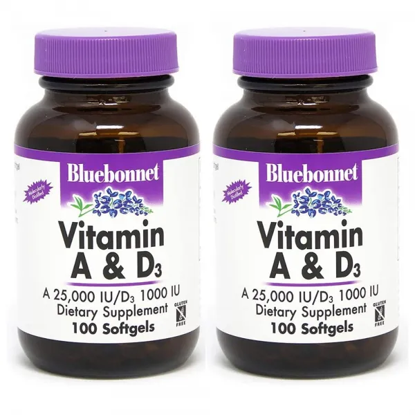 BlueBonnet 블루본넷 비타민A 25000IU + 비타민D 1000IU 100캡슐(병당 약3개월) 야맹증 영양제, 1mg, 2개