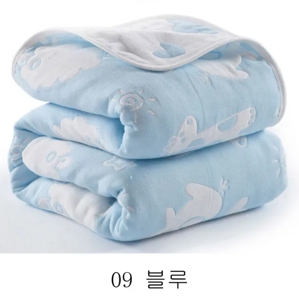 뉴타임즈3 면 6단 거즈 수건 순면 2인용 단일 수건 모포 여름 아기 아기 침식모포 여름 이불 Qh03 A25 09 블루 110*110cm 