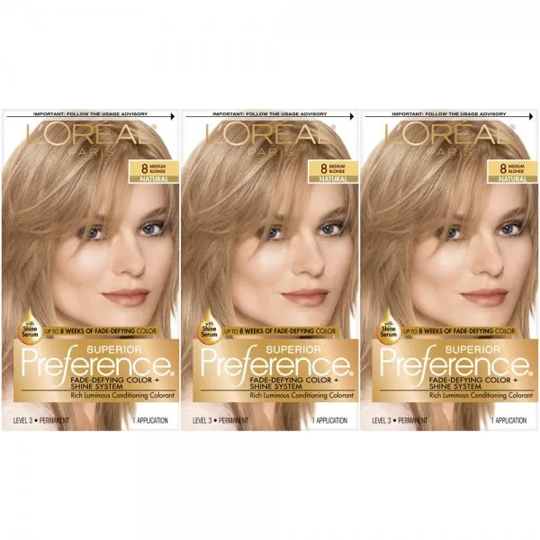 [L'Oreal Paris] 로레알 파리 우수한 환경 설정 + 샤인 영구 머리 색 8 중간 금발 3 COUNT 머리 염색을 페이드 무시하고, 단일상품, 단일상품