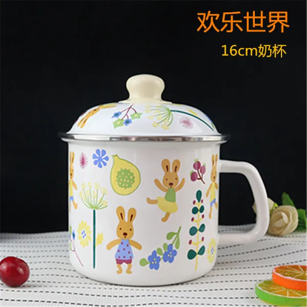레이첼마켓 물컵 에나멜 도시락 큰사이즈 라지 라면 학생 기숙사 차한잔 항아리 레트로 밥독 16CM 진밥 젖 컵, 환락세계 16cm 젖 컵