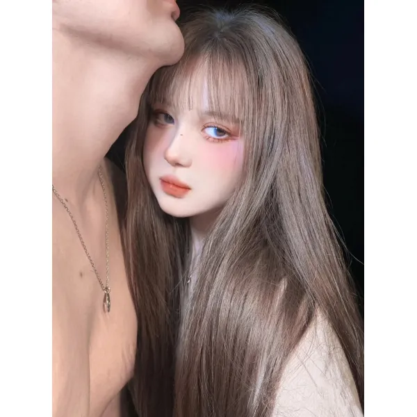 앞머리 여성 공기 통머리 핍진 러블리 블랙 롱 곧바로 볼륨 얼굴을 손질함 정수리가발 틀에 박힌 방식 2158275335, 1, 다크브라운 송발망 머리핀
