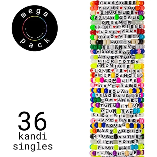 EDM 뮤직 페스티벌을 위한 메가 팩 레이브 브레이슬렛 36 팩 수제 플러 액세서리 착용 스타일리시 컬러 앰프 여성 남성용 인증 프레이즈 nb 모든 팩이 고유한 명시적, 상세페이지 참조