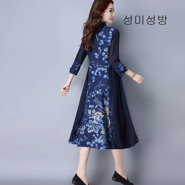성미성방 빅 사이즈 롱 원피스 추동 올가을 양기 긴팔 스커트 셔츠 원피스x02