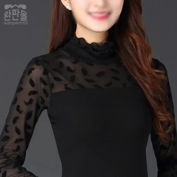 완판몰 퍼패턴 블라우스 시스루 티셔츠