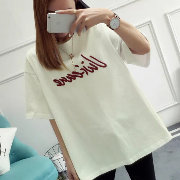 디에프 여성 여자 배색 레터링 티셔츠 봄신상 데일리티셔츠 데일리룩 반팔