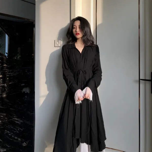 롱스커트 가을옷 여성 허리보정 보여 슬림 경숙 헵번풍 소흑 점프슈트 2155440777 M96 110블랙수장가게첩을두다선물오프리