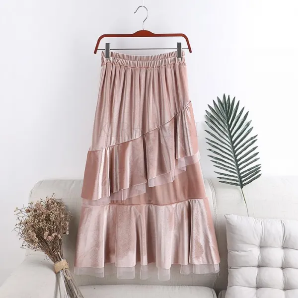 kirahosi 트렌디 여성 벨벳 스커트 롱치마 추동 데일리 284호+덧신증정 CGzrh7l6