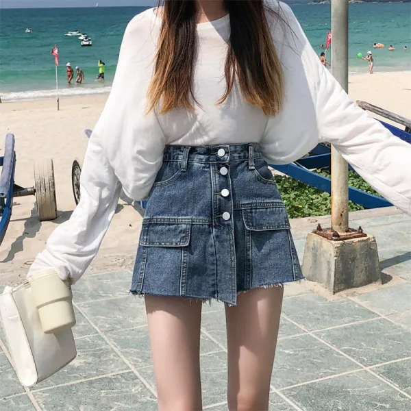 다른 논조다 A라인 청바지 여성 여름 얇은 루즈핏 슬림핏 블랙