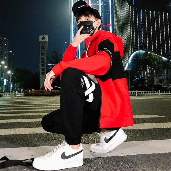벽돌담 추동 학생 카디건맨투맨 트레이닝 투피스 캐주얼 남성 TZ599, 레드