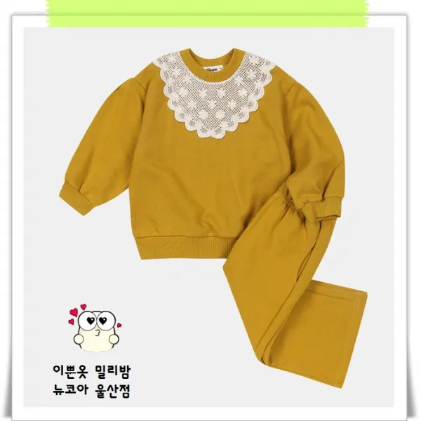 밀리밤 뉴코아울산점 @늦가을 겨울 필수룩~!!@ #기모 와이드 셋트 #공주옷~ 레이스 카라에 따듯한 기모 상하복세트~ #활동성 좋고~ 편하고~ 예뻐요~ #MLMS20N01