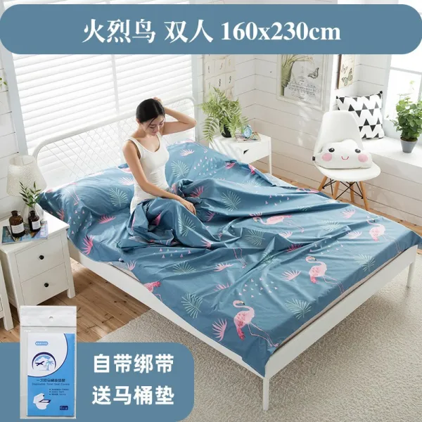 여행신기 호텔 칸막이 더러운 침낭 기차 침대 격리 당직 신기 격팽 여행 순면 커버, 플라밍고 페어 160x230cm