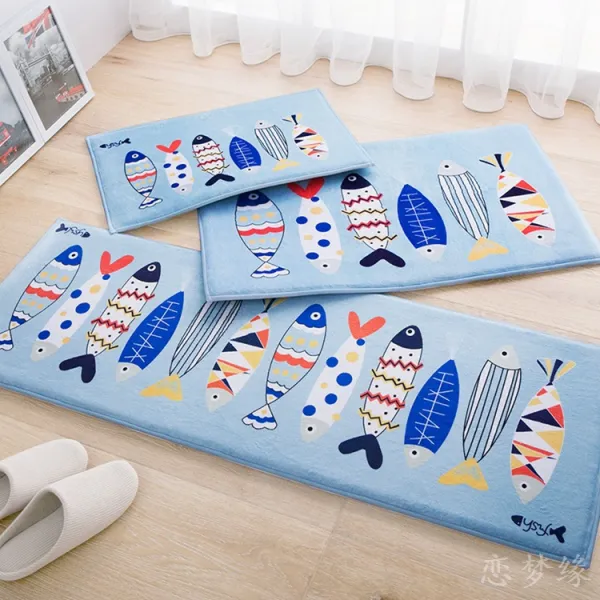 입주자 매트 캐릭터 카펫 입구 발받침 사랑스런 문 쿠션 입실 침실 욕실 미끄럼 방지 주방 화장실 베이지 좋고 물고기
