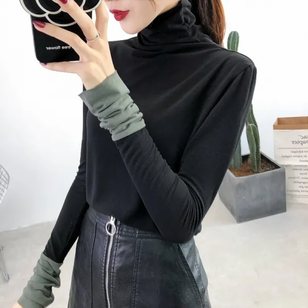 style시대 여성 터틀넥 슬림핏 복고 티셔츠 M052 긴팔