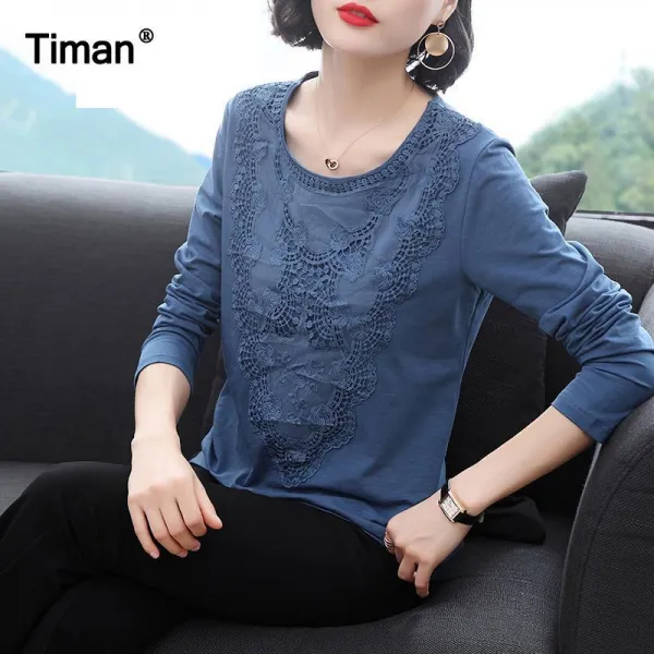 빅피플 이너 빅사이즈 중년여성 긴팔 Sa2320 가을 티셔츠