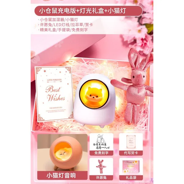 크리스마스선물 칠석 발렌타인 데이 7저녁때 여자친구 아내 숏 마음담은 기프트 여학생 트윈 생일 의식 감실 2404024522, 햄스터 -충전식 가습기 _야간등 _숏