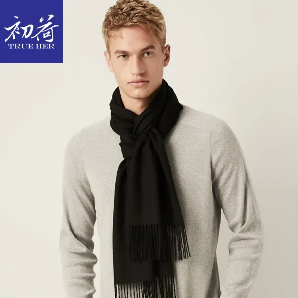 초하 TRUE HER 캐시미어 머플러 남자 F/S F/W 두껍고 포근한 컬러의 남성 목도리 구미 패션 트렌치케이스포장 왼편 라인 옵시디언 블랙