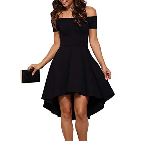 Seamido Womens Off The Shoulder High Low Party Cocktail Skater Dress