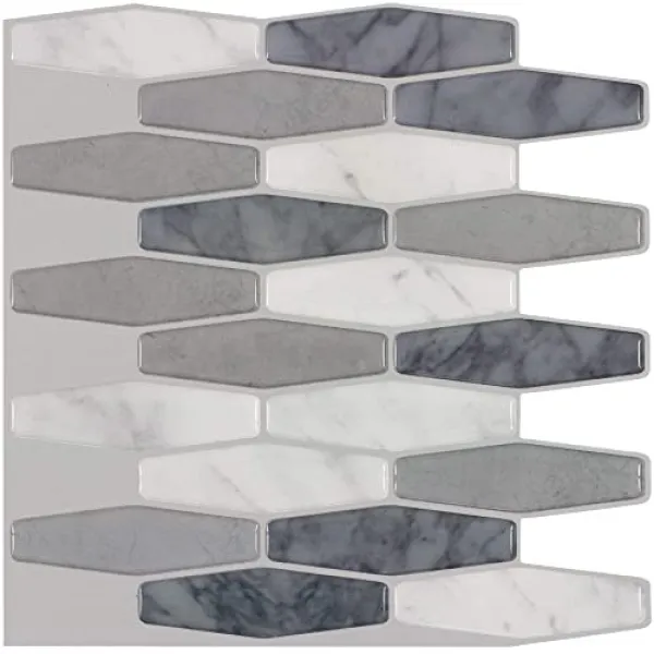 MTO0404 박탈 및 목초지 화이트 광택 수지 비닐 모자이크 타일 (Single Piece 0.65 Sq Ft Ea), Single Piece 0.65 Sq Ft Ea