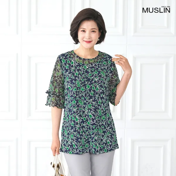 엄마옷 모슬린 시원하게 꽃 라운드 티셔츠 TS004233마담 미시 중년여성의류 빅사이즈 할머니옷 50대 60대