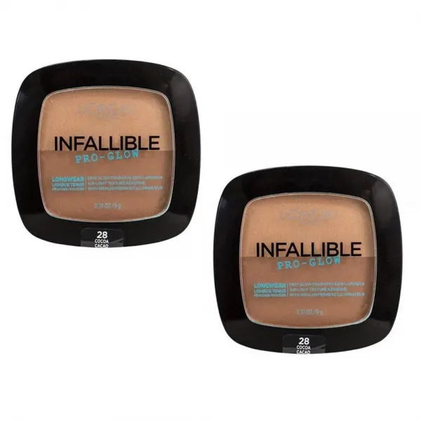 로레알 파리 불알 프로 야광 지속 파우더 2팩28 Pack of 2 LOreal Paris Infallible Pro Glow Lasting Powder Cocoa 28, 단일상품
