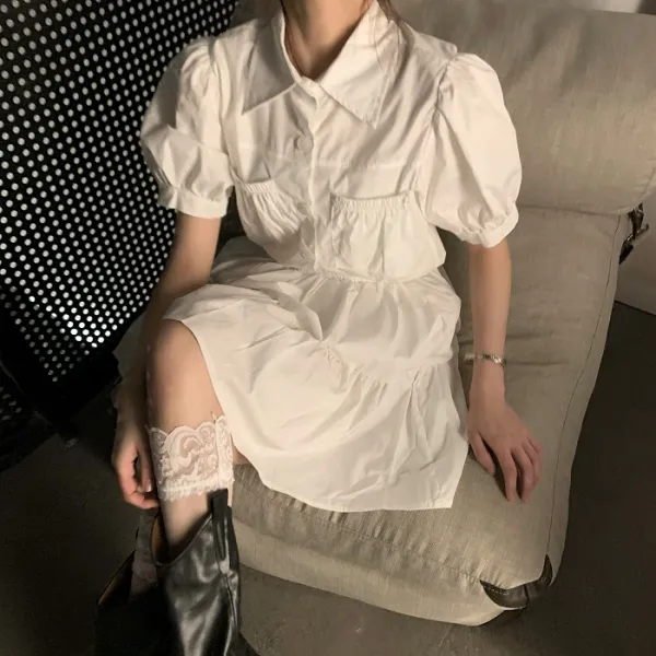 화이트셔츠 떨어지다 인간 세상 노도주 중이다 프린세스 코리아 벌룬소매 포켓 캉캉 짧은치마
