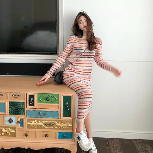 발랄하고 TT 기여움넙치는 데일리룩 무지개라인 롱블라우스 오피스룩
