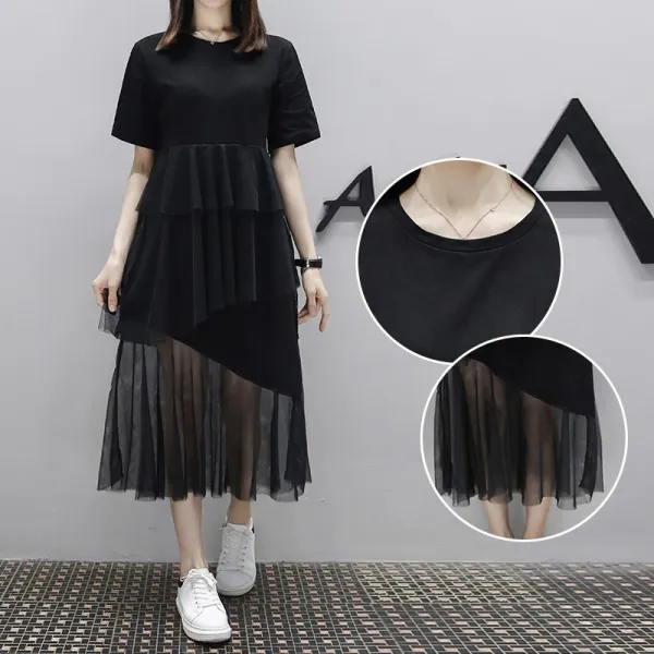 패션이루 면 라운드넥 원피스 롱 빅사이즈 미시 캐주얼 여성