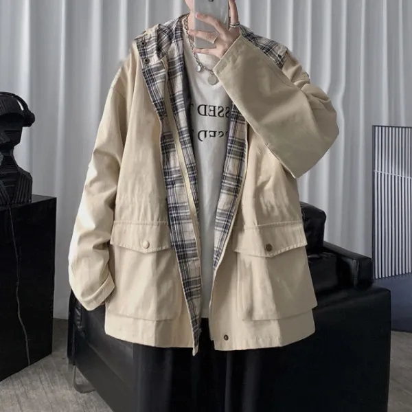 깅엄체크재킷 여성자켓 후드 거리 하라쥬크 블로킹 재봉 이특 레이테오 뤄 근무복점퍼 루즈 오버사이즈 알아보다