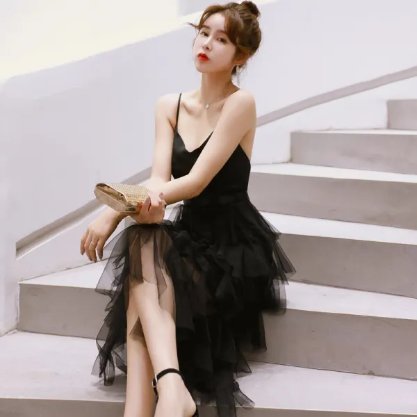 블랙 원피스 섹시 노출 여 뉴 V넥 무릎 위 작은 드레스 미디