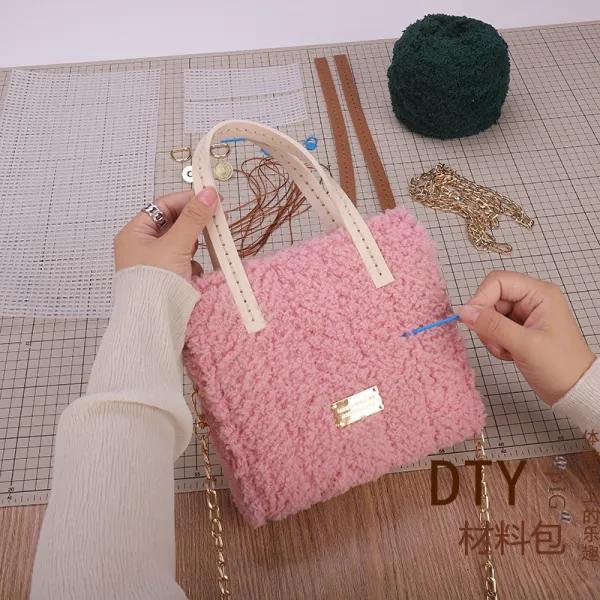 도담스토리 핸드메이드 라탄 현아한 같은스타일 손뜨개질 DIY 재료 도급 맡다 트윈 여자 친구 선물 자체제작가방, 바칸디핑크 바칸디핑크 재료 가방  교