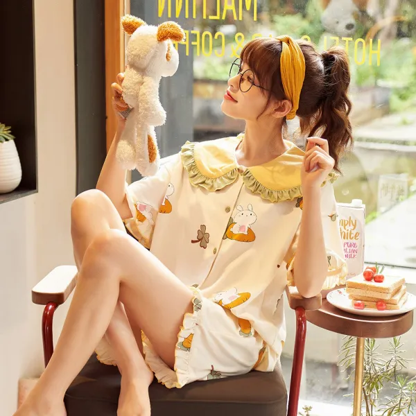 십이월직구 잠옷투피스 여성 여름 순면 코튼 큐트 투수영복 인싸템 핫한 개인주택 스위트